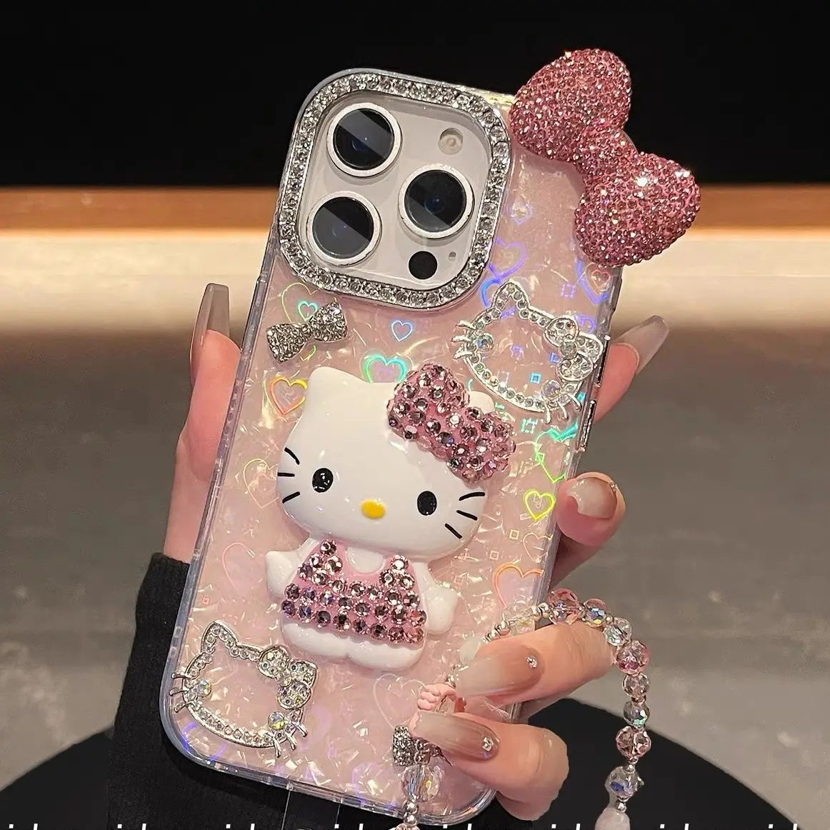 Sanrios Hello Kittys Mobile Phone Shell 3D Flash Diamond for Iphone 16 15 14 13 Pro Max Iphone Xs