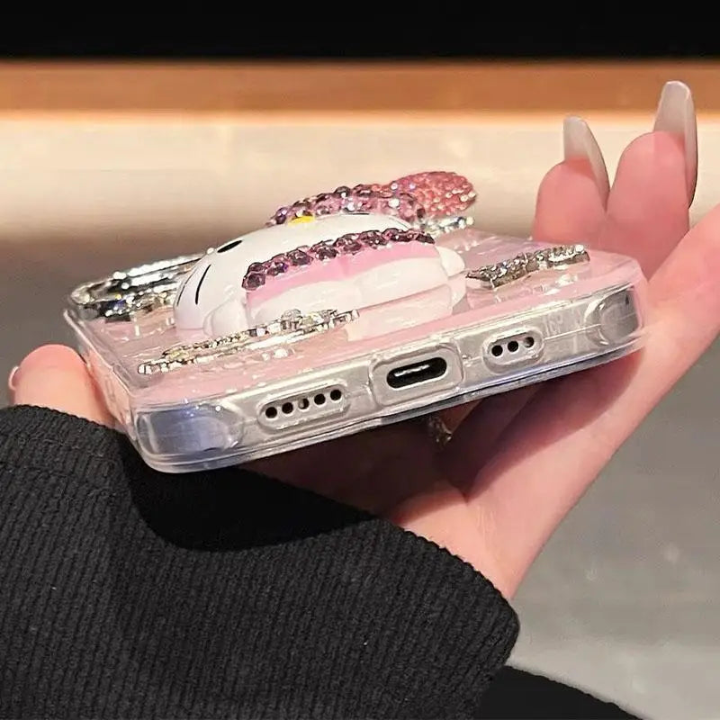 Sanrios Hello Kittys Mobile Phone Shell 3D Flash Diamond for Iphone 16 15 14 13 Pro Max Iphone Xs