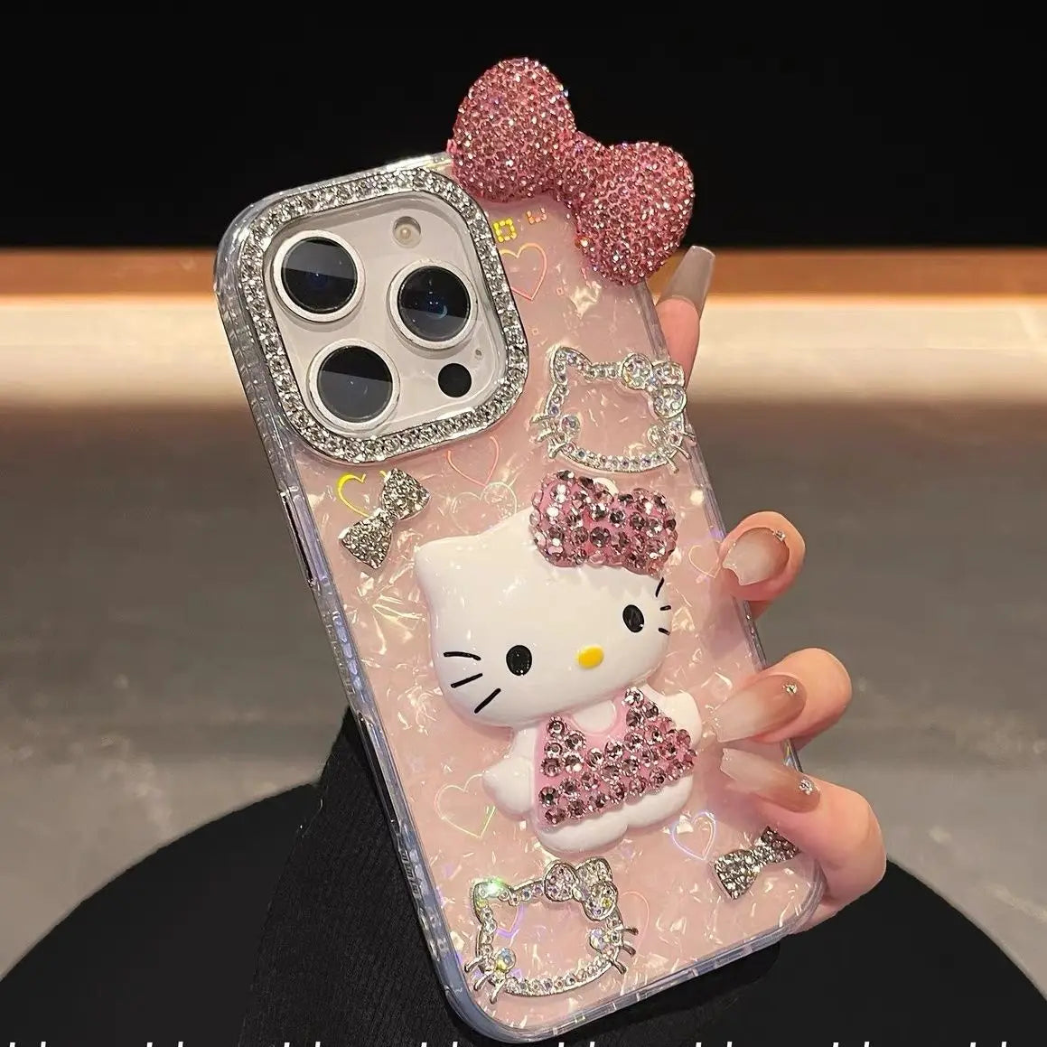 Sanrios Hello Kittys Mobile Phone Shell 3D Flash Diamond for Iphone 16 15 14 13 Pro Max Iphone Xs