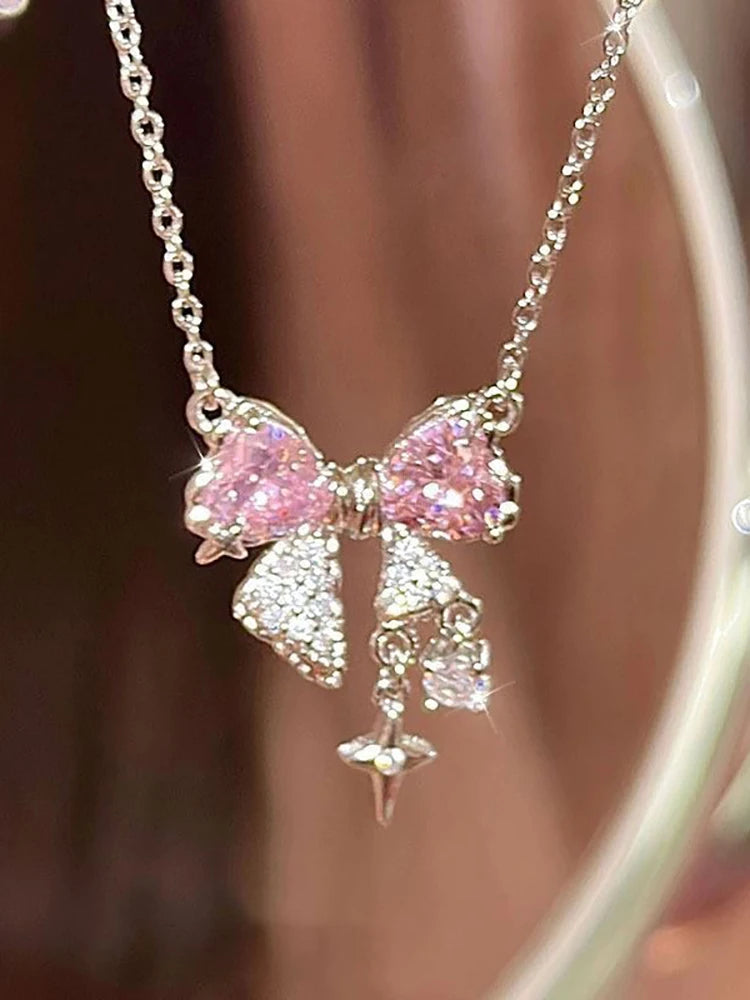 pink bow necklace