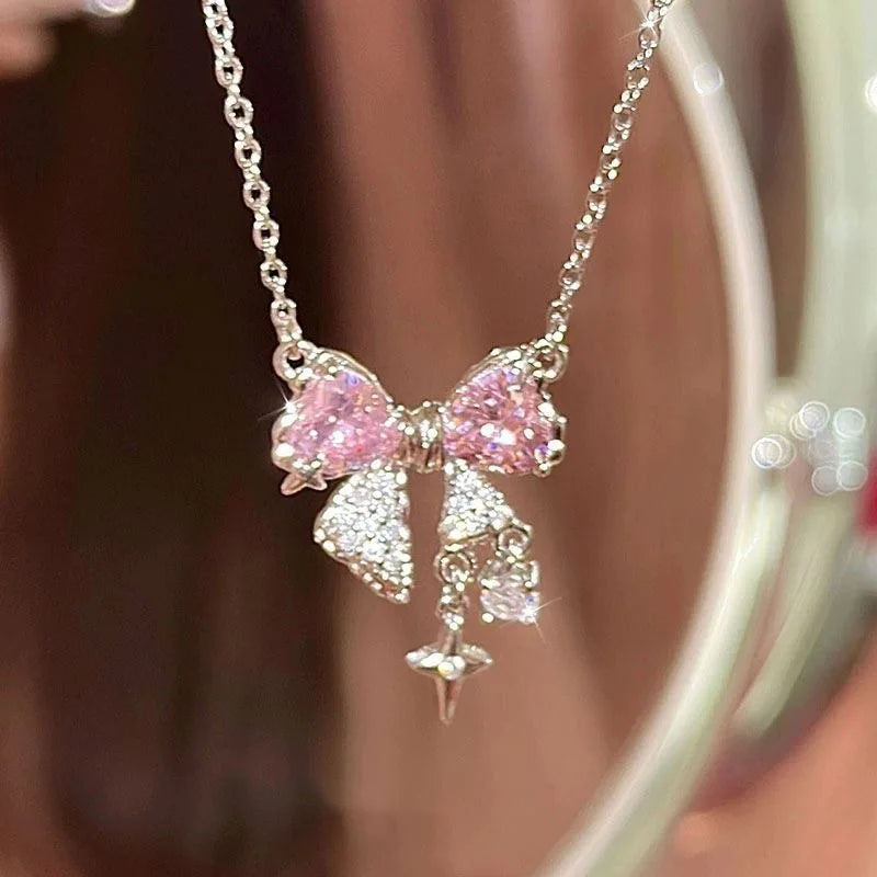 pink bow necklace